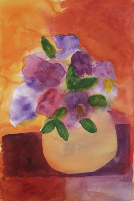 Flowers on Orange Background by Michele Brunschvig Dariele